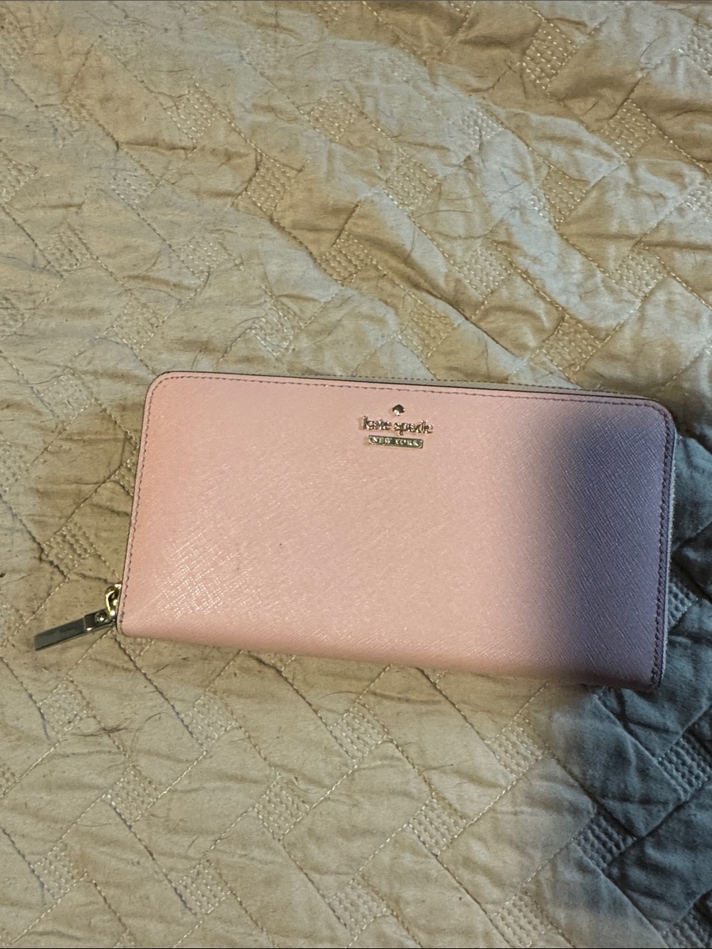 kate spade light pink zip-around Saffiano leather wallet